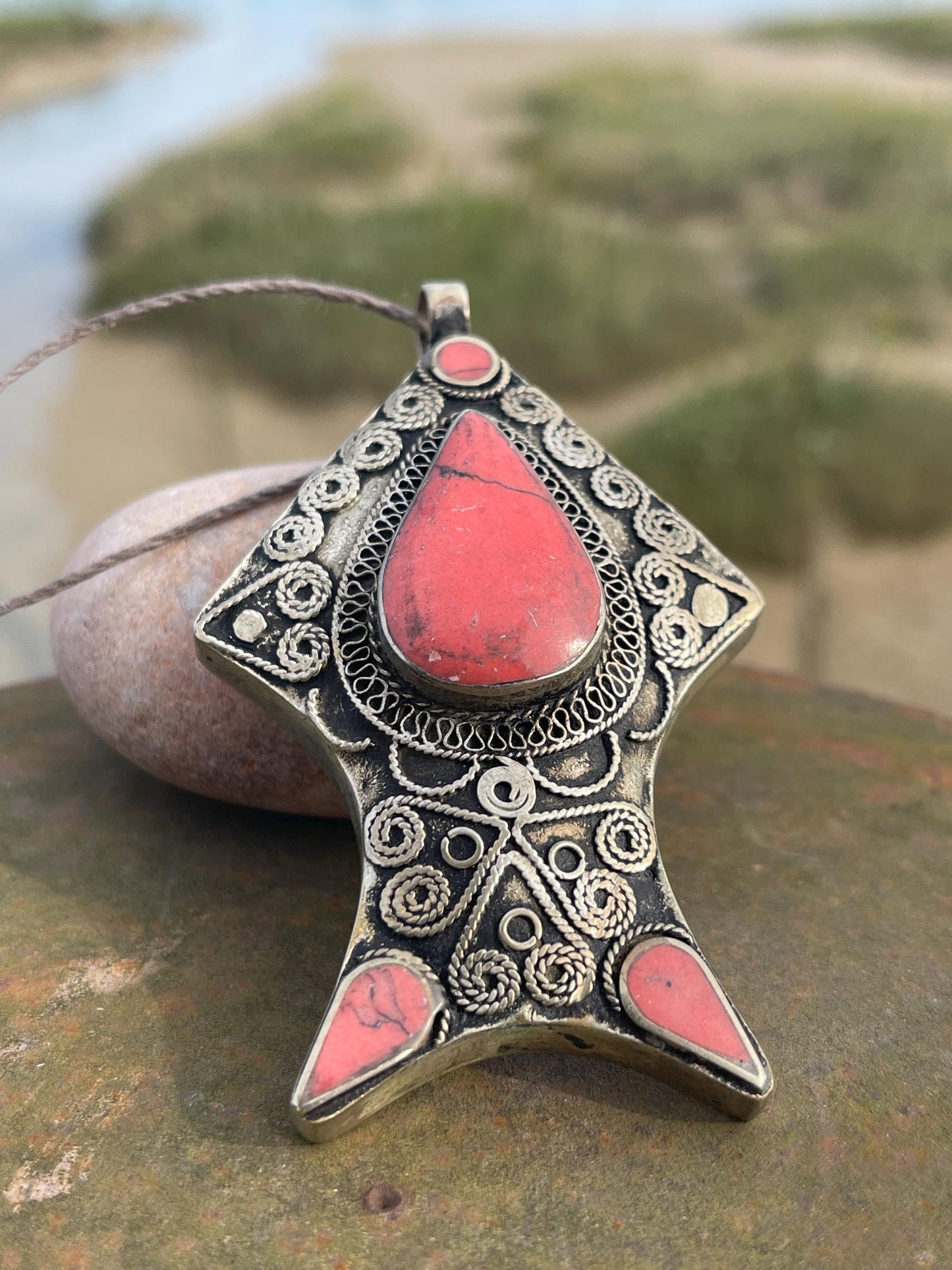 Gypsy jewellery, fish necklace, red coral necklace, vintage jewellery, ethical jewellery, fish pendant, boho necklace, unique necklace