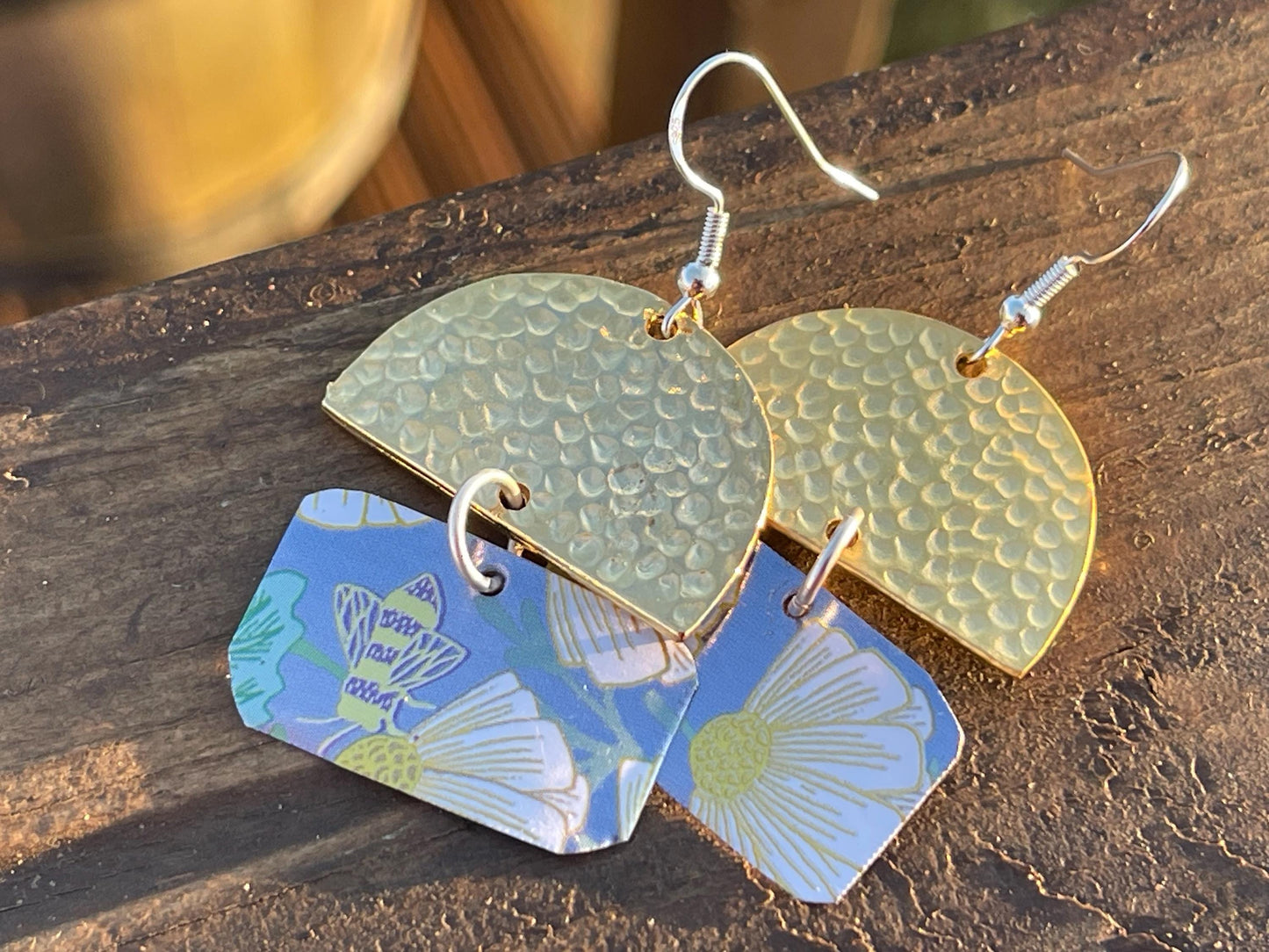 Tin can earrings, ethical jewellery, recycled jewellery, eco friendly jewellery, eco earrings, gift for her, bee earrings, bee friendly gift