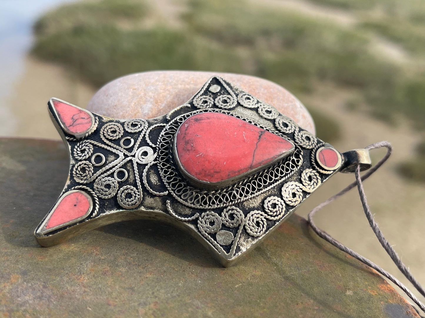 Gypsy jewellery, fish necklace, red coral necklace, vintage jewellery, ethical jewellery, fish pendant, boho necklace, unique necklace