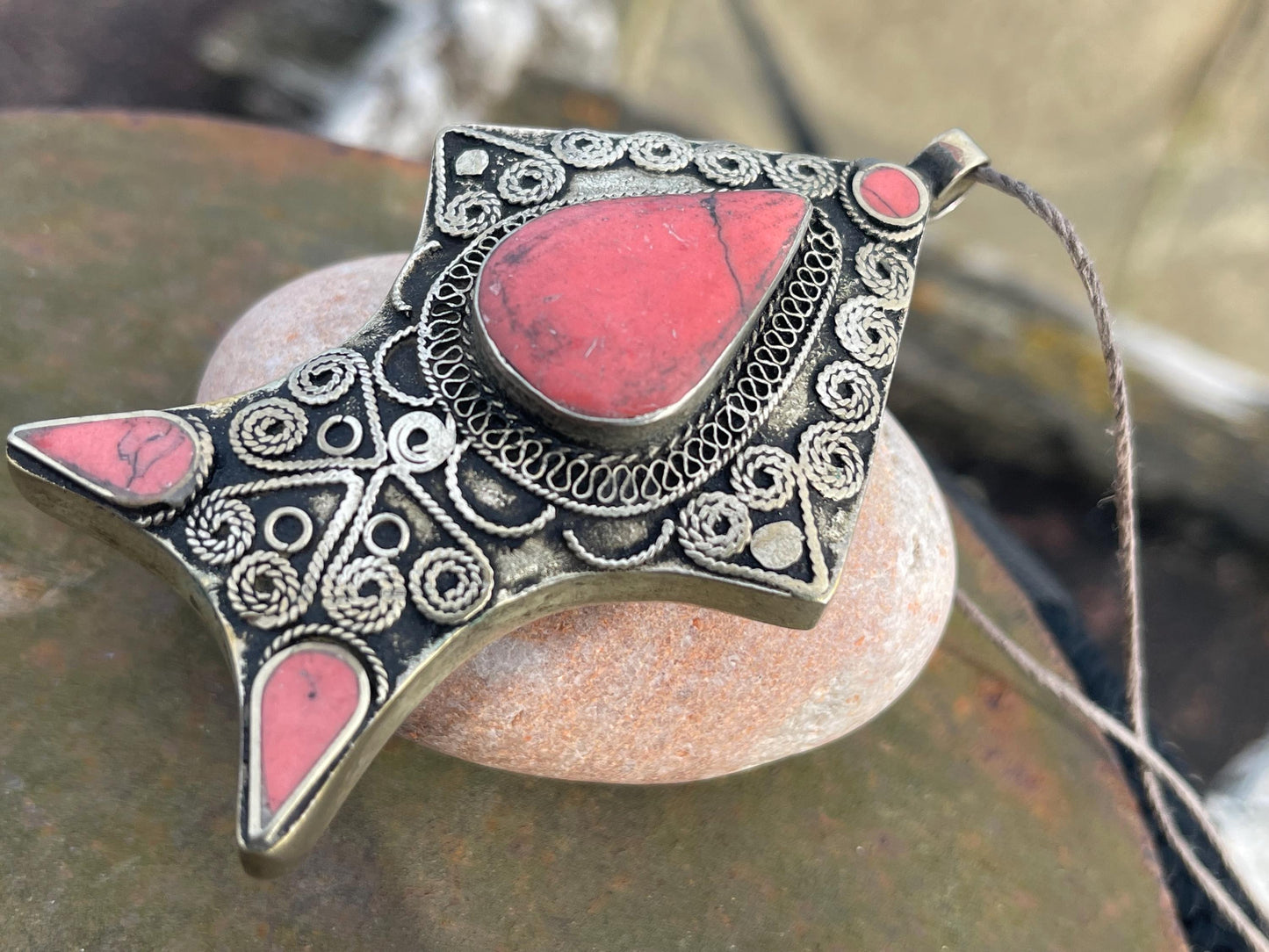 Gypsy jewellery, fish necklace, red coral necklace, vintage jewellery, ethical jewellery, fish pendant, boho necklace, unique necklace