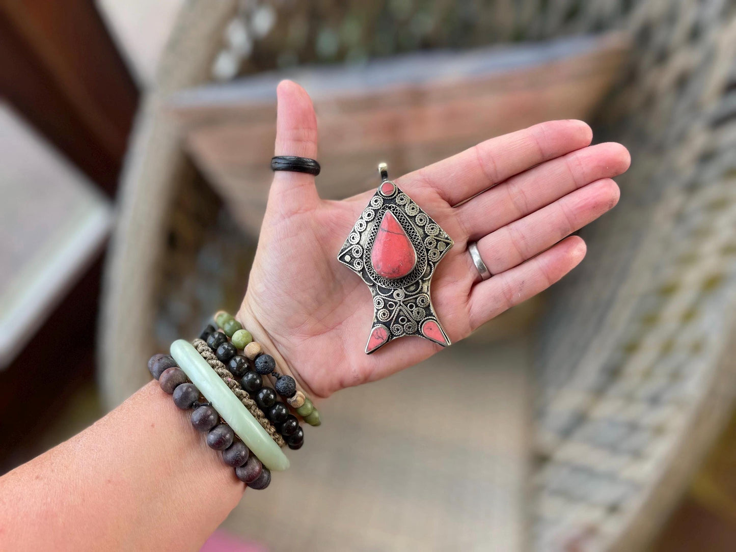 Gypsy jewellery, fish necklace, red coral necklace, vintage jewellery, ethical jewellery, fish pendant, boho necklace, unique necklace