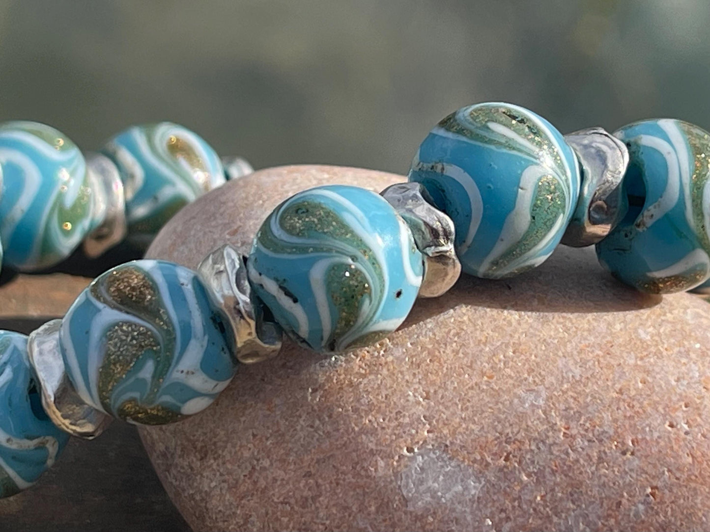 Blue glass bracelet, handmade gift for him, beaded bracelet, blue braclet, gifts for men, handmade bracelet, boho bracelet, gift for swimmer