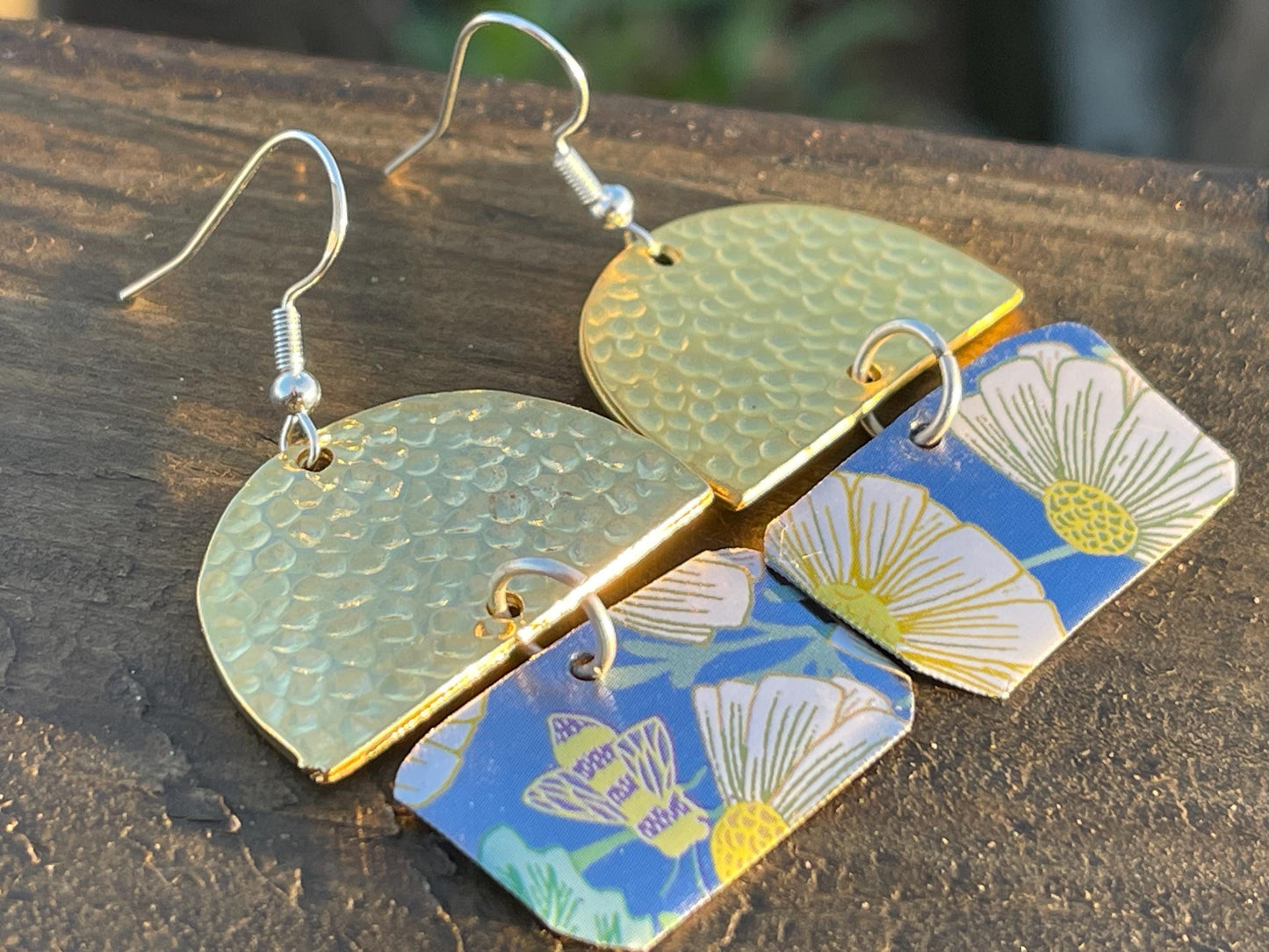 Tin can earrings, ethical jewellery, recycled jewellery, eco friendly jewellery, eco earrings, gift for her, bee earrings, bee friendly gift