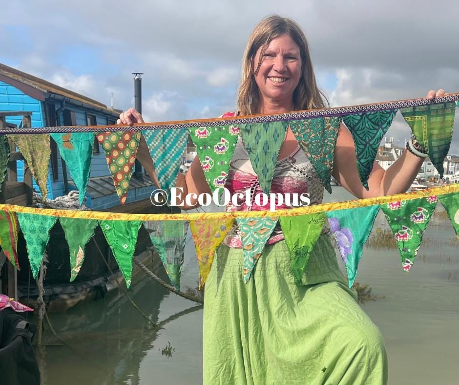 GREEN Eco-Friendly Handmade Recycled Bunting, Ethical Gift ideas.