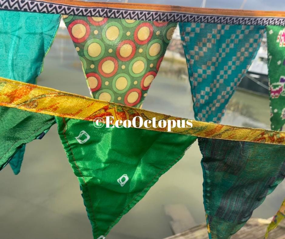 GREEN Eco-Friendly Handmade Recycled Bunting, Ethical Gift ideas.