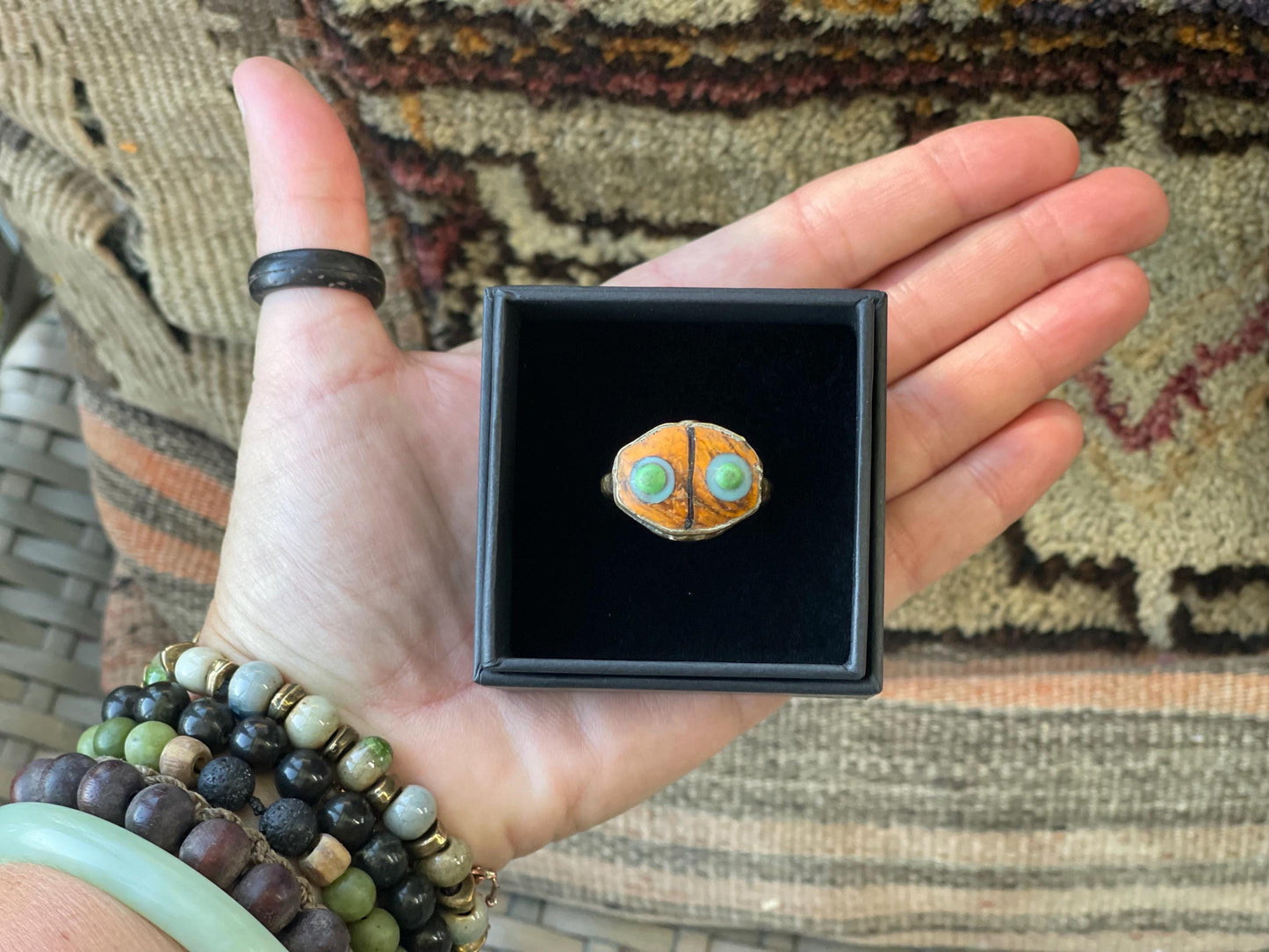 Fabulous vintage ring, large orange ring, boho vintage jewellery, ethical jewellery, gypsy ring. Gypsy jewellery, statement jewellery