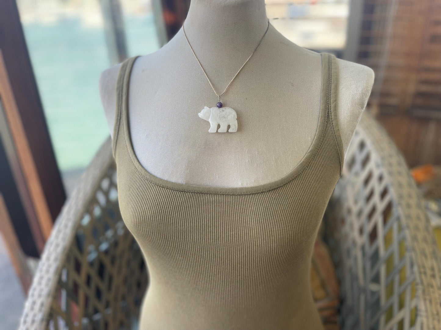 SALE - Quartz polar bear necklace. Arctic necklace, bear necklace, bear jewellery, white bear, Arctic. North Pole. South Pole. Animal gifts