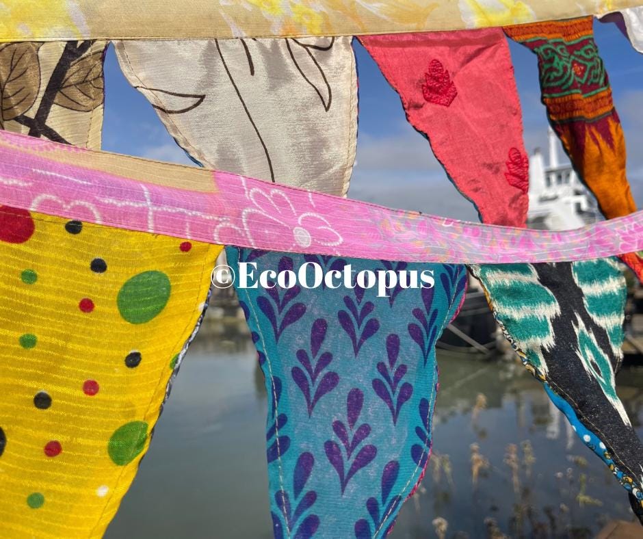 JOYFUL multi-coloured bunting. Handmade recycled bunting.