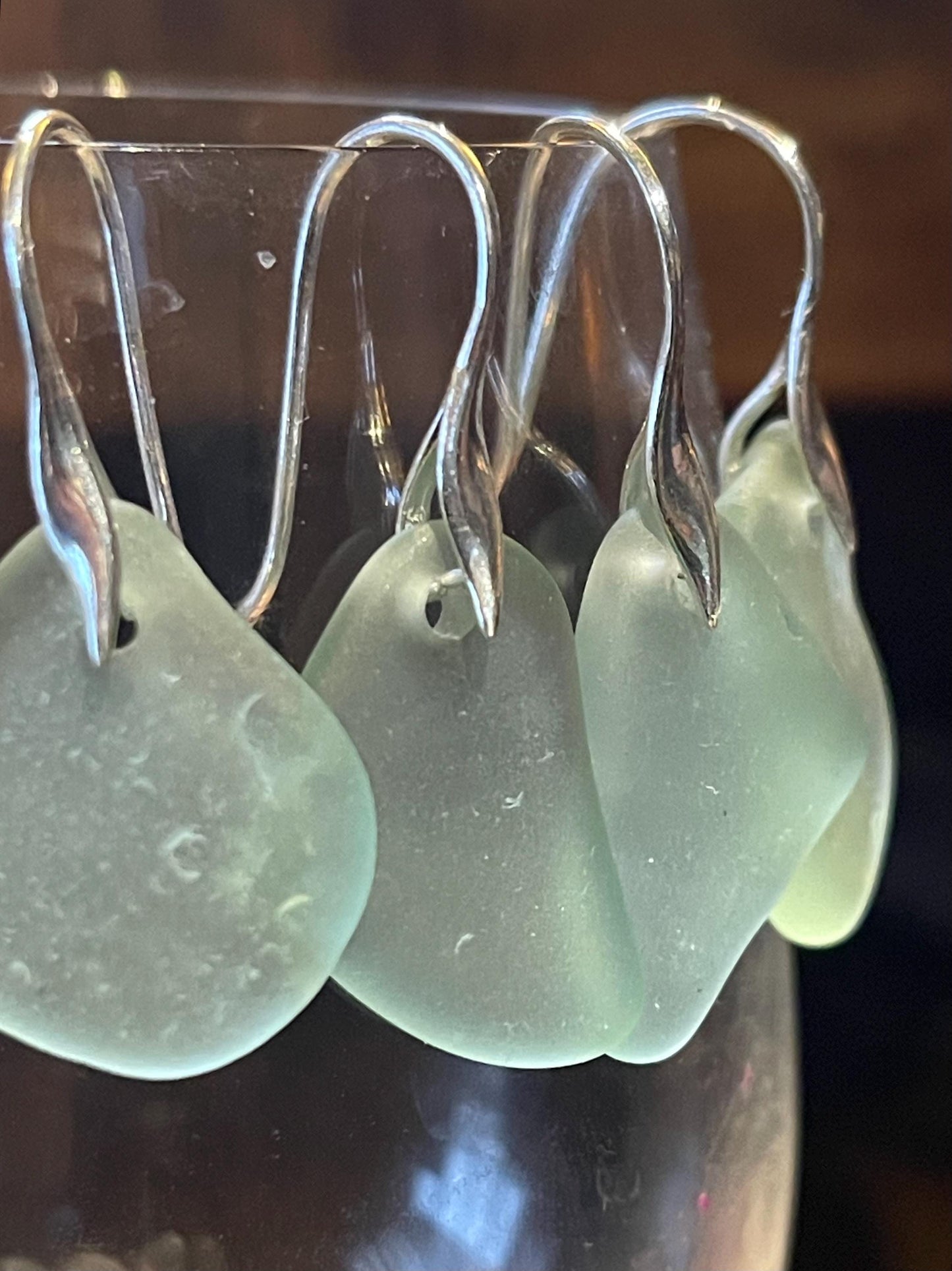 Sea glass and sterling silver earrings. Unique jewellery, Unique earrings, sea glass jewellery. Handmade gift for her. Sustainable jewellery
