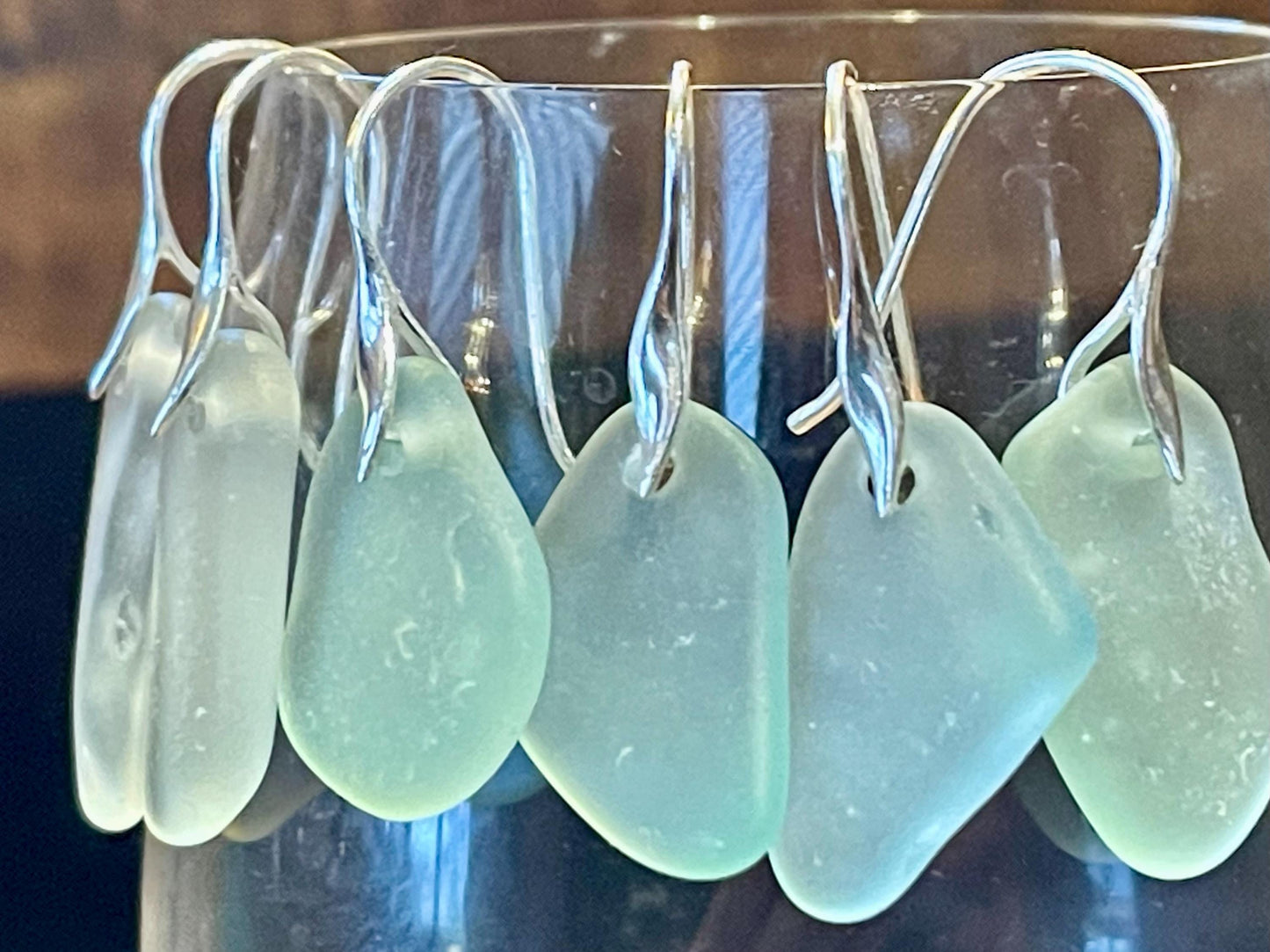 Sea glass and sterling silver earrings. Unique jewellery, Unique earrings, sea glass jewellery. Handmade gift for her. Sustainable jewellery