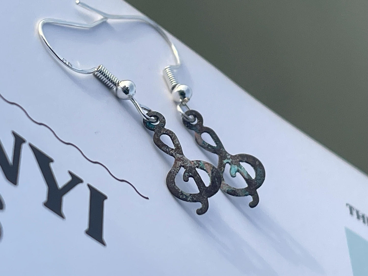Handmade treble clef earrings on sterling silver. Gift for musician. Musical earrings. Treble clef jewellery. Music earrings, orchestral