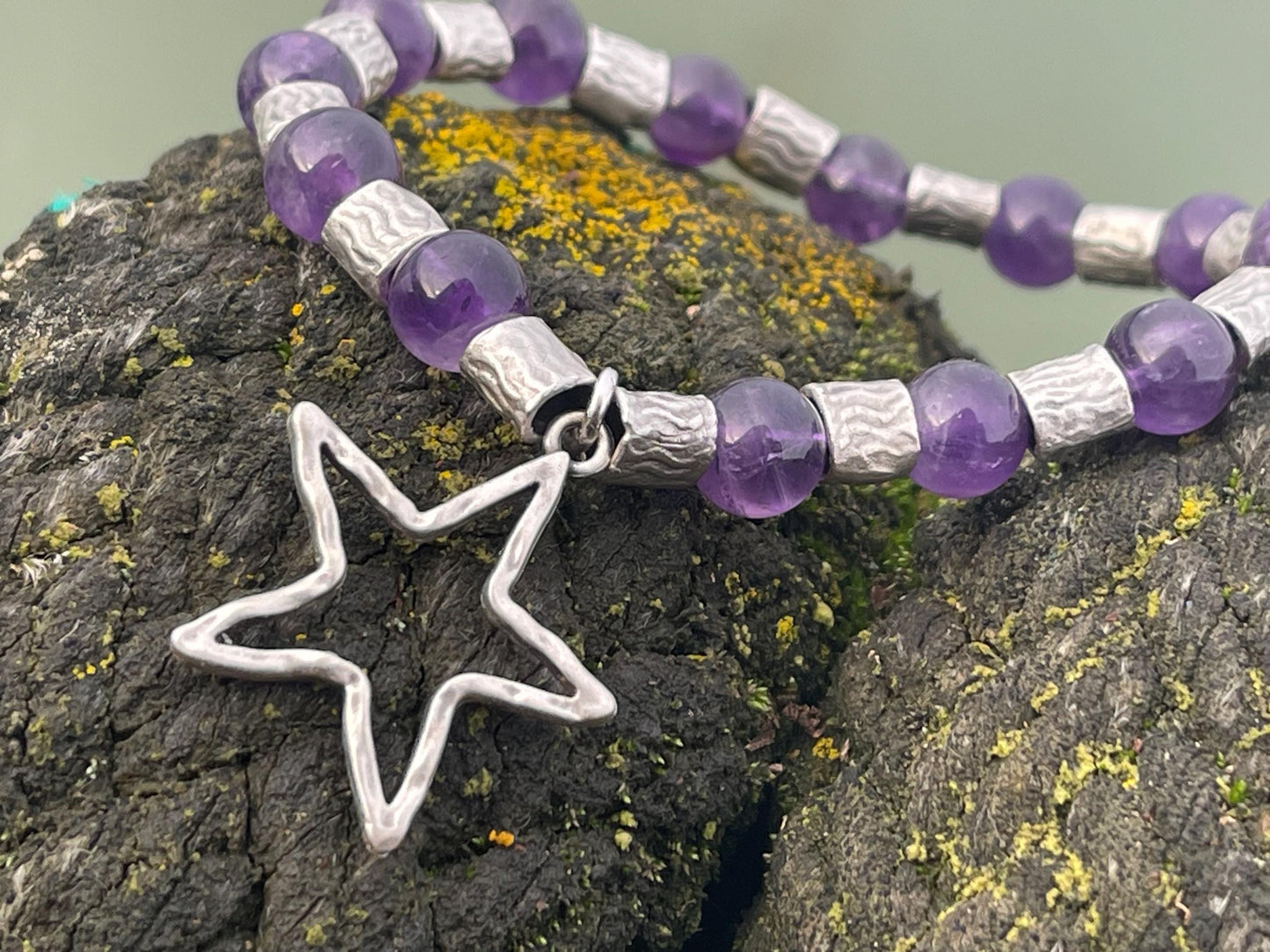 Star bracelet, amethyst bracelet, Hippy bracelet, boho gift for her, amethyst jewellery, handmade bracelet, eco friendly bohemian jewellery