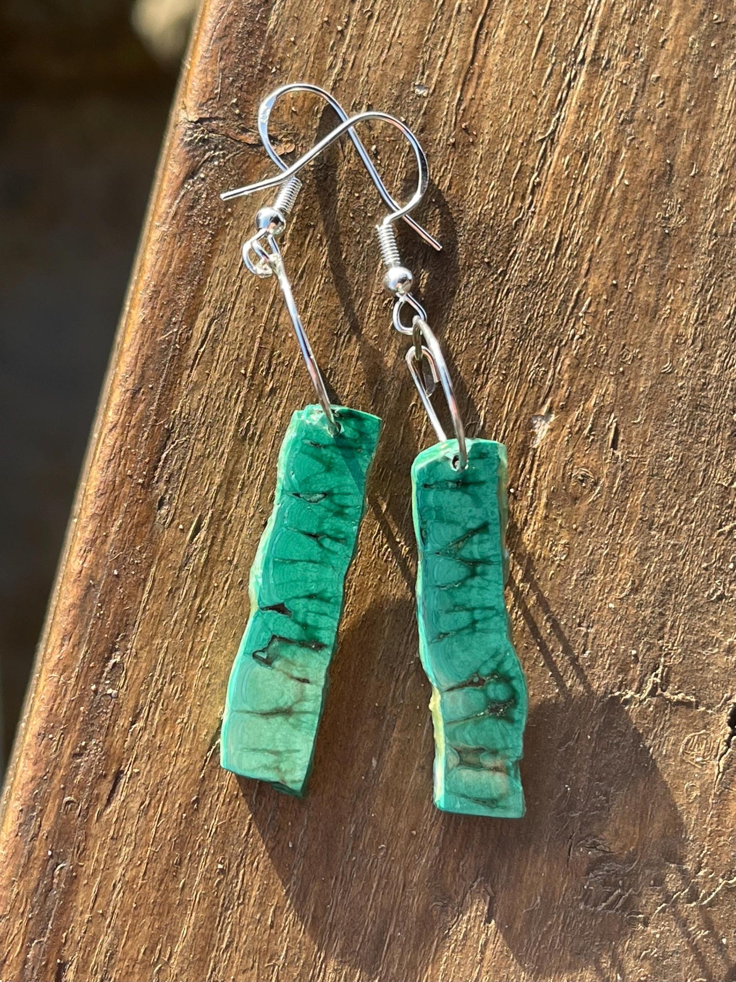 Silver earrings, boho earrings, unusual gift for her, malachite earrings, malachite jewellery, green gemstone earrings. Unusual jewellery