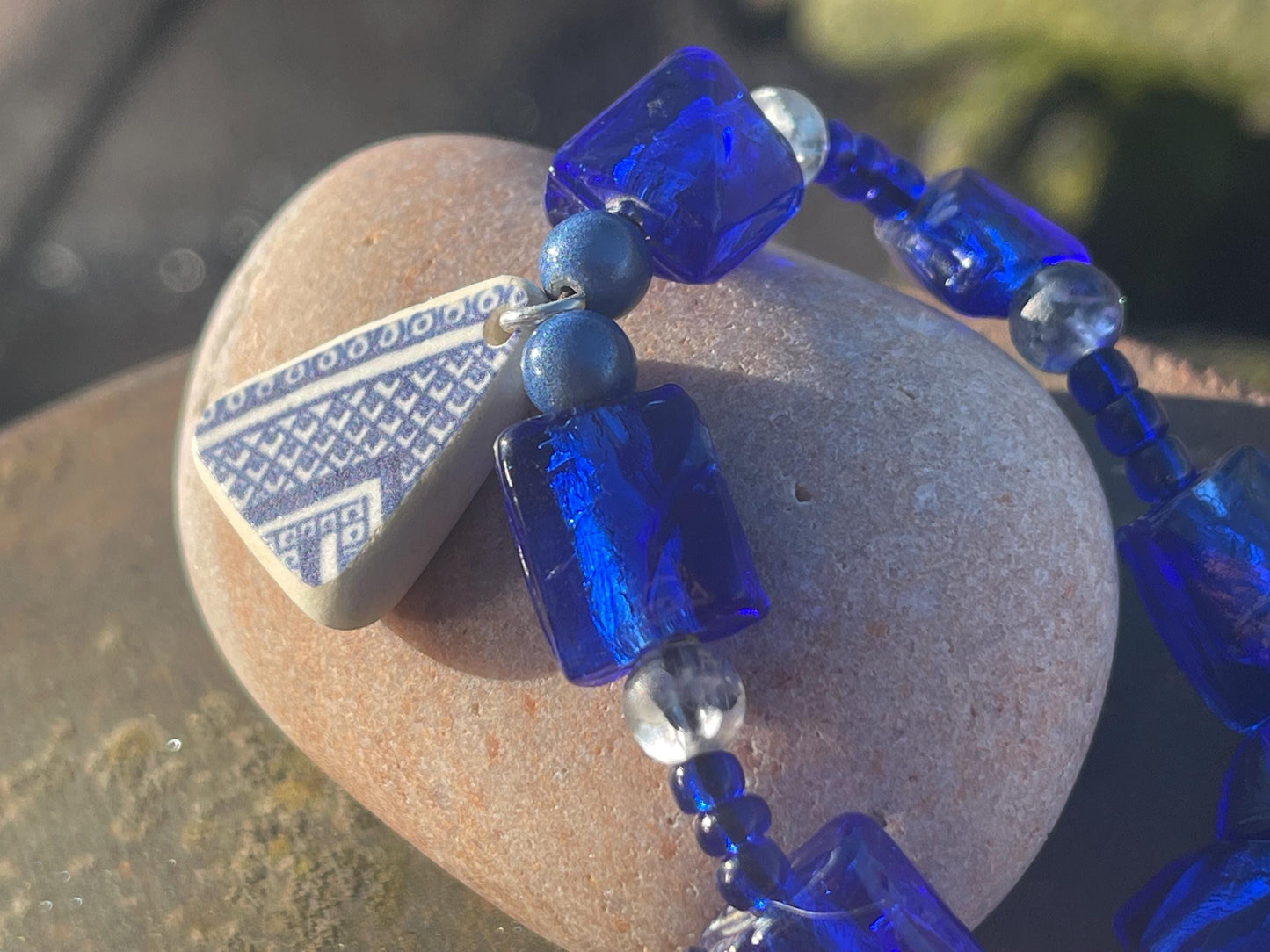 Small sea pottery bracelet. Blue girls bracelet. Handmade bracelets made with upcycled beading. Eco friendly jewellery. Unique bracelet.
