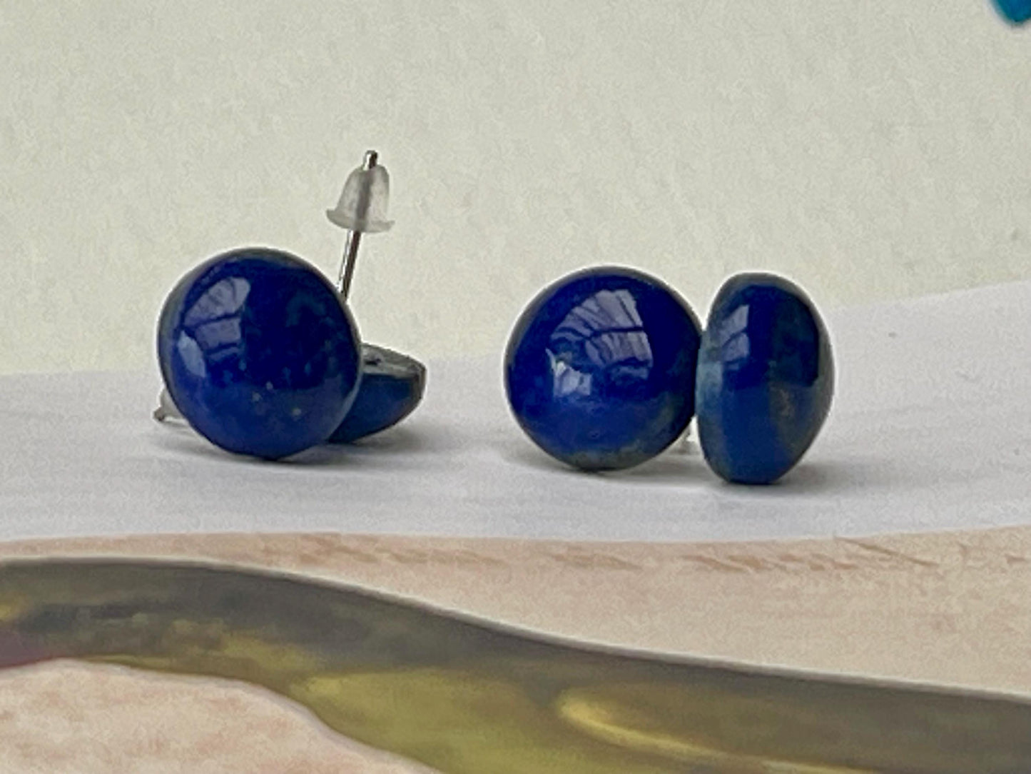 Ethically courses lapis stud earrings. Blue stud earrings, ethical jewellery, lapis jewellery. Boho stud earrings, gift for her