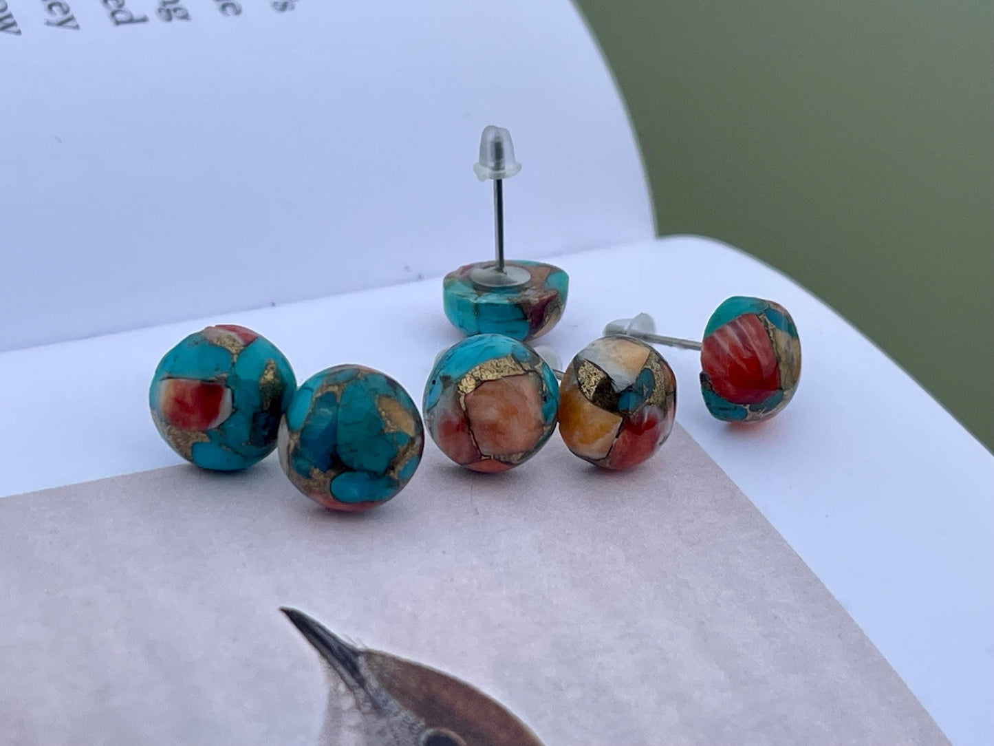 Ethically sourced turquoise and copper earrings. Blue stud earrings, ethical jewellery, turquoise jewellery. Boho stud earrings.