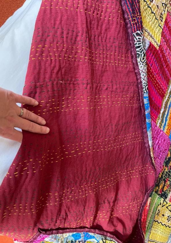 KING SIZE Multi-coloured bedspread made from vintage fabrics. Stunning patchwork bed throw. Multi- coloured.