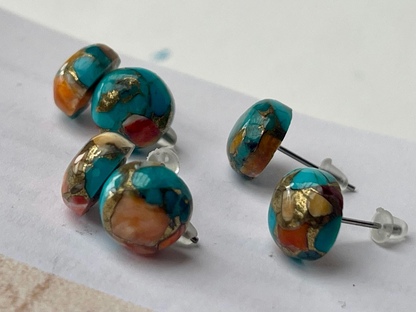 Ethically sourced turquoise and copper earrings. Blue stud earrings, ethical jewellery, turquoise jewellery. Boho stud earrings.