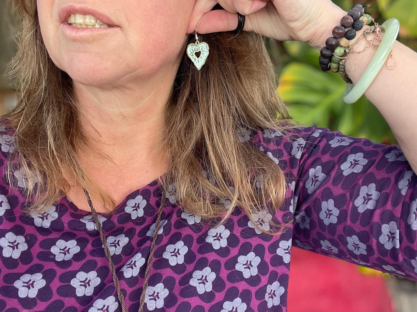 Handmade heart earrings. Rustic earrings, unusual earrings, unusual gift for her, blue earrings, boho earrings, heart jewellery, hippy gift