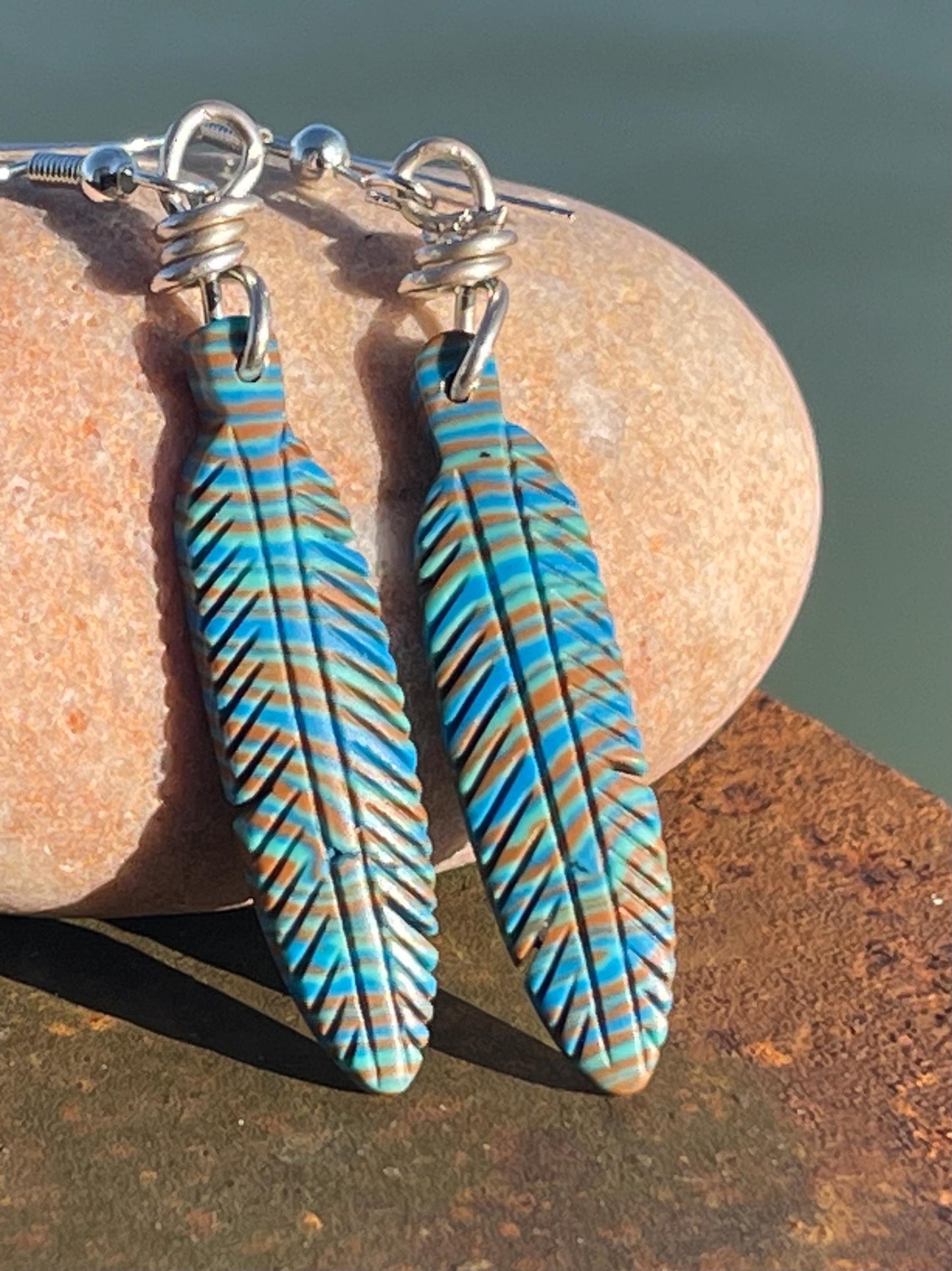Jasper gemstone earrings. Ethical jewellery, feather earrings. Stunning unique jewellery. Unique gifts. Unique earrings. Native American