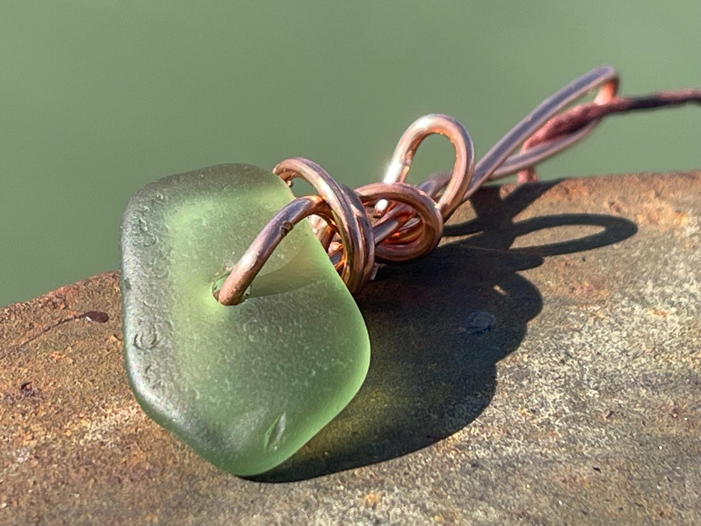 Green sea glass necklace. Recycled necklace, gift for him. Ethical jewellery. Sea glass pendant. Eco friendly necklace, eco friendly gifts