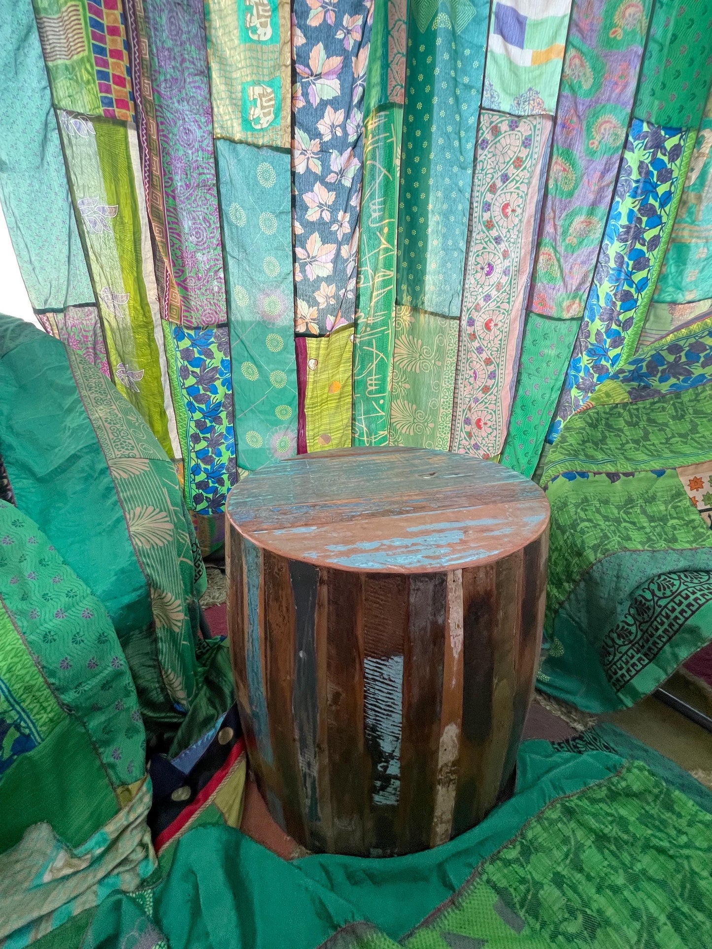 Handmade green curtains, Recycled Vintage Curtains, Boho Style, Ethical Furnishings, Romantic Gift, Unique Home decor, eco friendly curtains