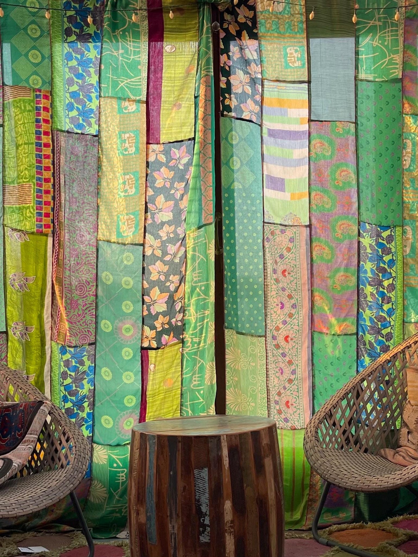 Handmade green curtains, Recycled Vintage Curtains, Boho Style, Ethical Furnishings, Romantic Gift, Unique Home decor, eco friendly curtains