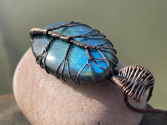 Labradorite necklace, labradorite jewellery. Unusual necklace, boho gift for her, hippy pendant, labradorite pendant, tree of life necklace