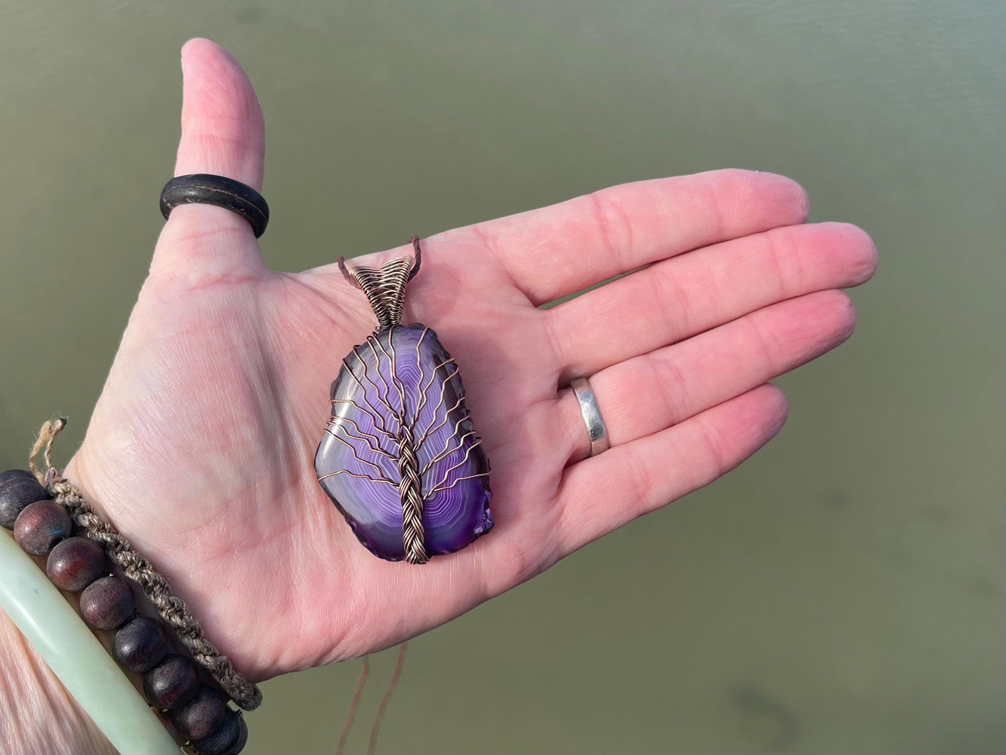 Solar agate necklace, boho necklace, gift for her, tree of life necklace, boho necklace, tree of life pendant. Tree of life jewellery