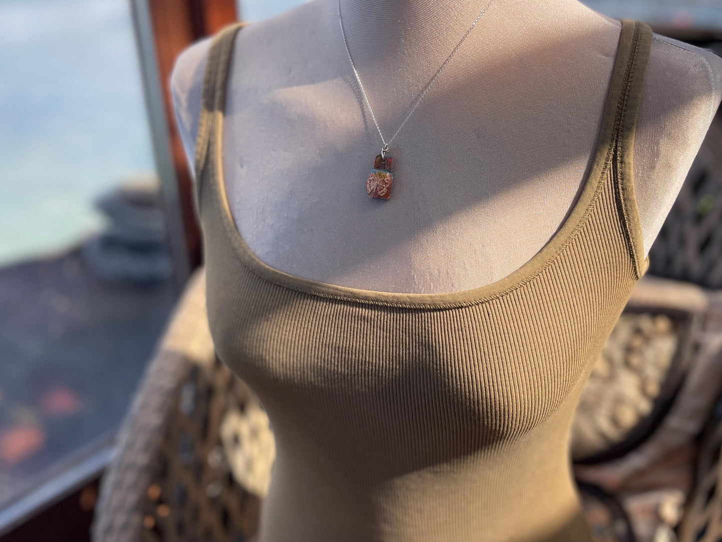 Handmade Butterfly Necklace hung on recycled sterling silver. Unique Boho Jewellery.  Ceramic  butterfly pendant.