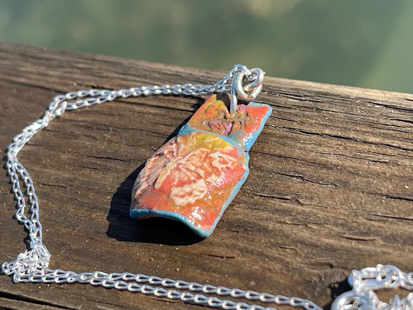Handmade Butterfly Necklace hung on recycled sterling silver. Unique Boho Jewellery.  Ceramic  butterfly pendant.