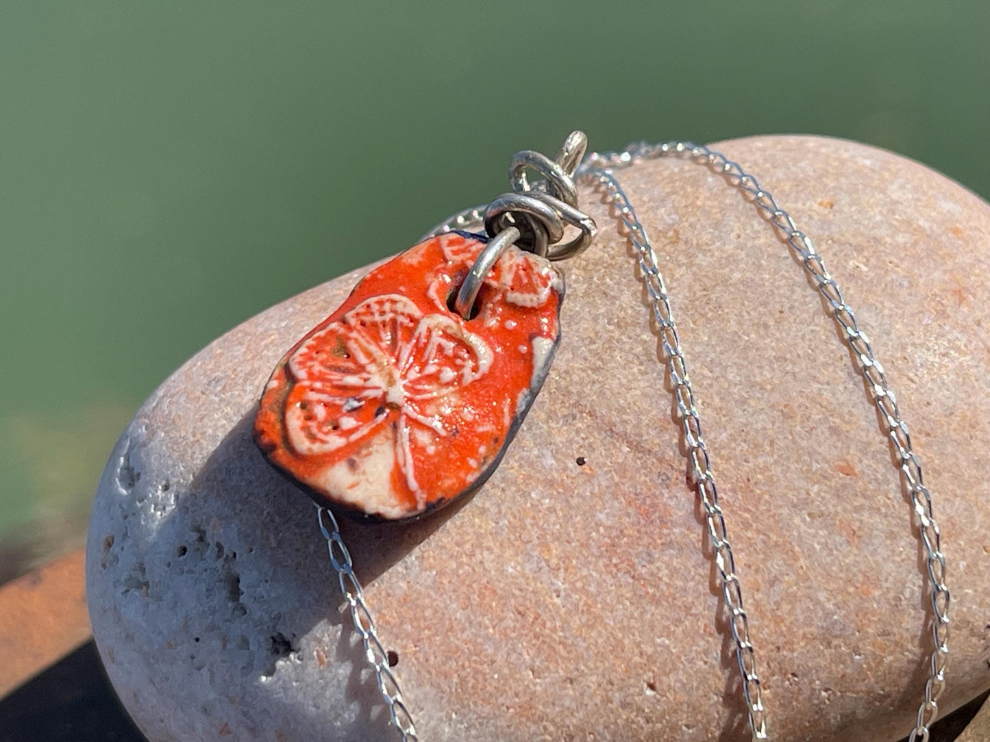 Handmade eco friendly necklace hung on recycled sterling silver. Unique Boho Jewellery.  Ceramic rustic pendant. Earthy jewellery. Butterfly