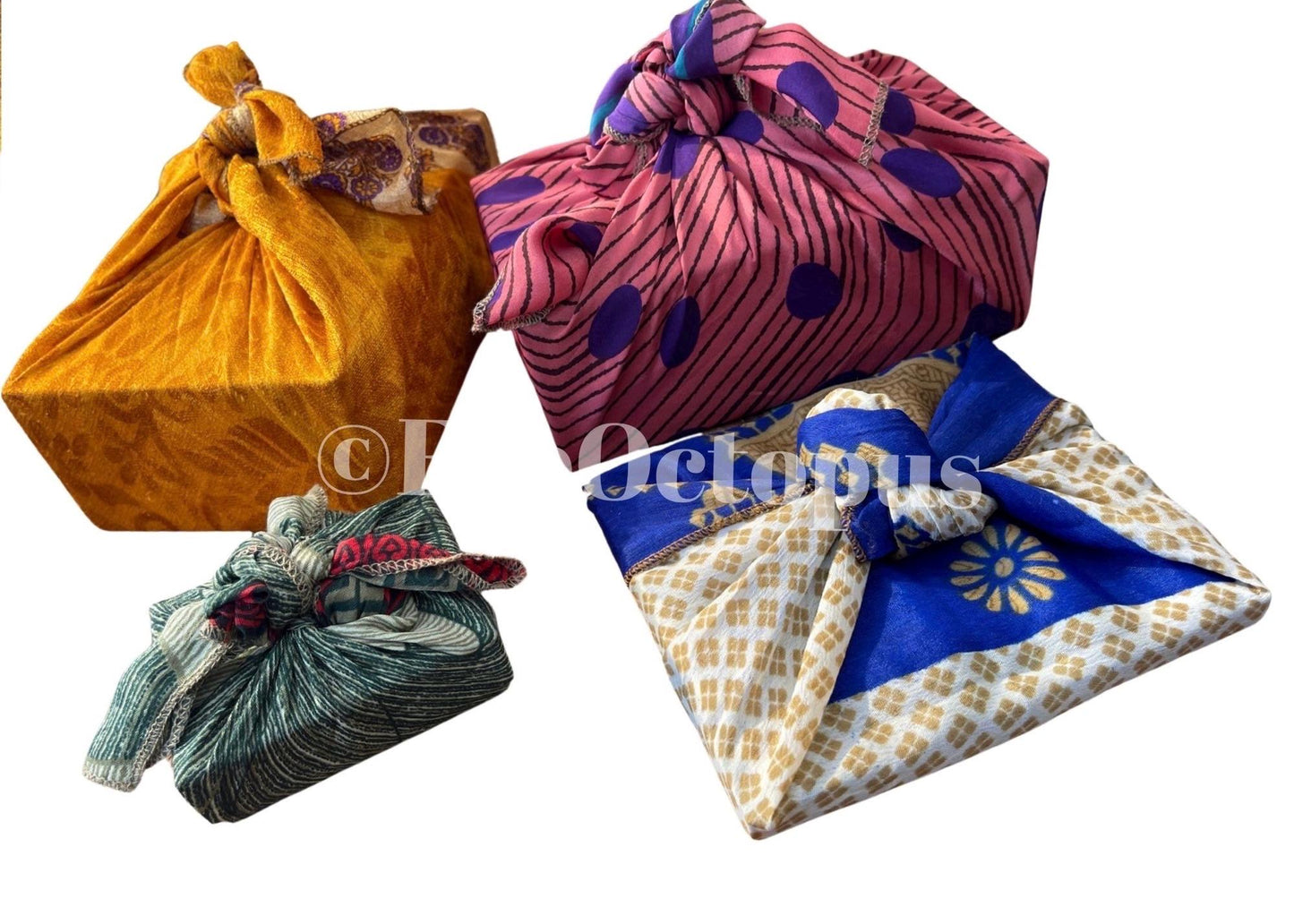 8 pieces of eco friendly sari gift wrap. Made from vintage silks. Ethical stationery. Eco friendly gifts. Re-usable recycled gift wrap.