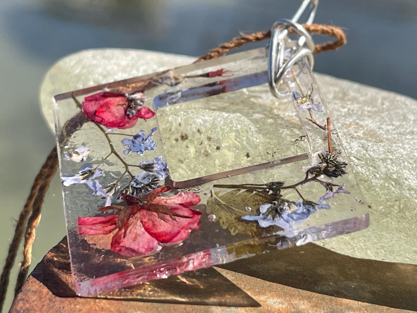 Forget-me-not necklace on recycled sterling silver.  Boho gift for her, flower pendant, boho jewellery, handmade necklace, remembrance gift