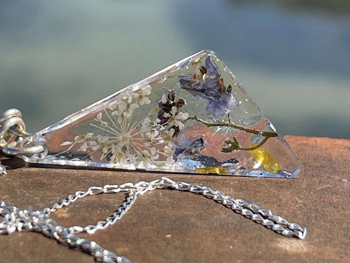 Forget-me-not necklace on recycled sterling silver.  Boho gift for her, flower pendant, boho jewellery, handmade necklace, remembrance gift