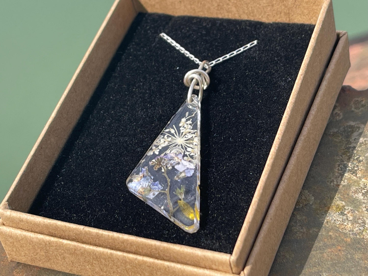 Forget-me-not necklace on recycled sterling silver.  Boho gift for her, flower pendant, boho jewellery, handmade necklace, remembrance gift