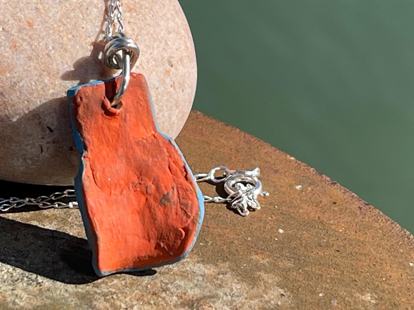 Handmade Butterfly Necklace hung on recycled sterling silver. Unique Boho Jewellery.  Ceramic  butterfly pendant.