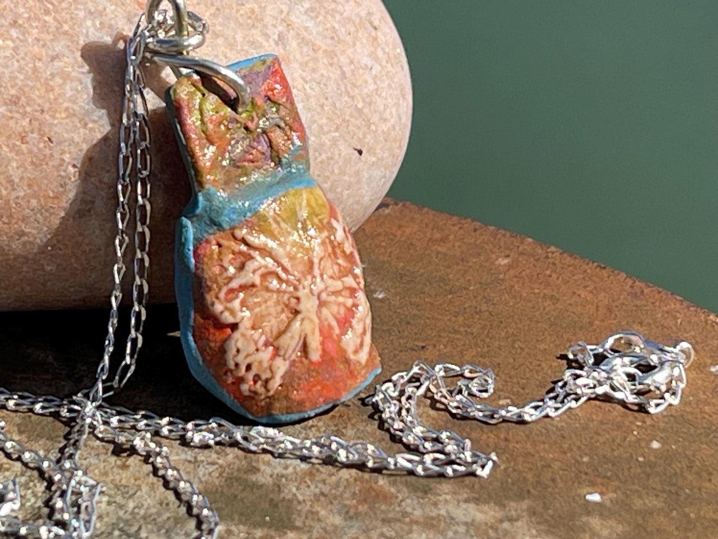 Handmade Butterfly Necklace hung on recycled sterling silver. Unique Boho Jewellery.  Ceramic  butterfly pendant.