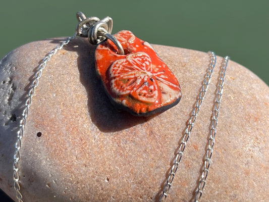 Handmade eco friendly necklace hung on recycled sterling silver. Unique Boho Jewellery.  Ceramic rustic pendant. Earthy jewellery. Butterfly