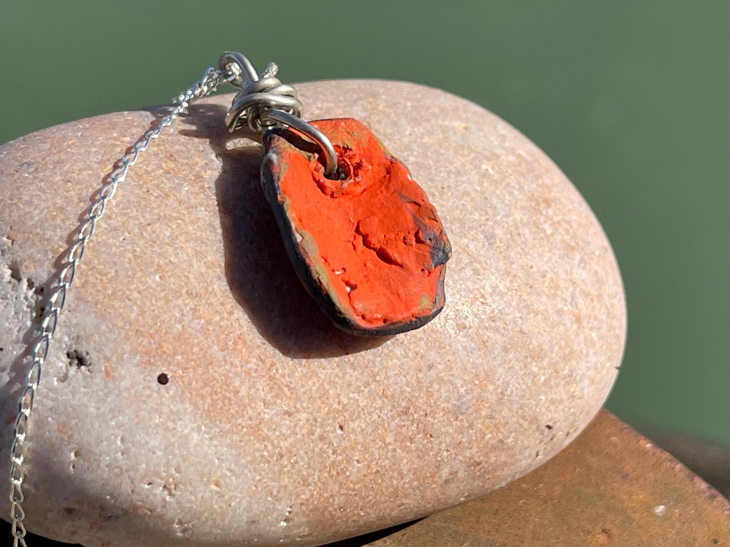 Handmade eco friendly necklace hung on recycled sterling silver. Unique Boho Jewellery.  Ceramic rustic pendant. Earthy jewellery. Butterfly