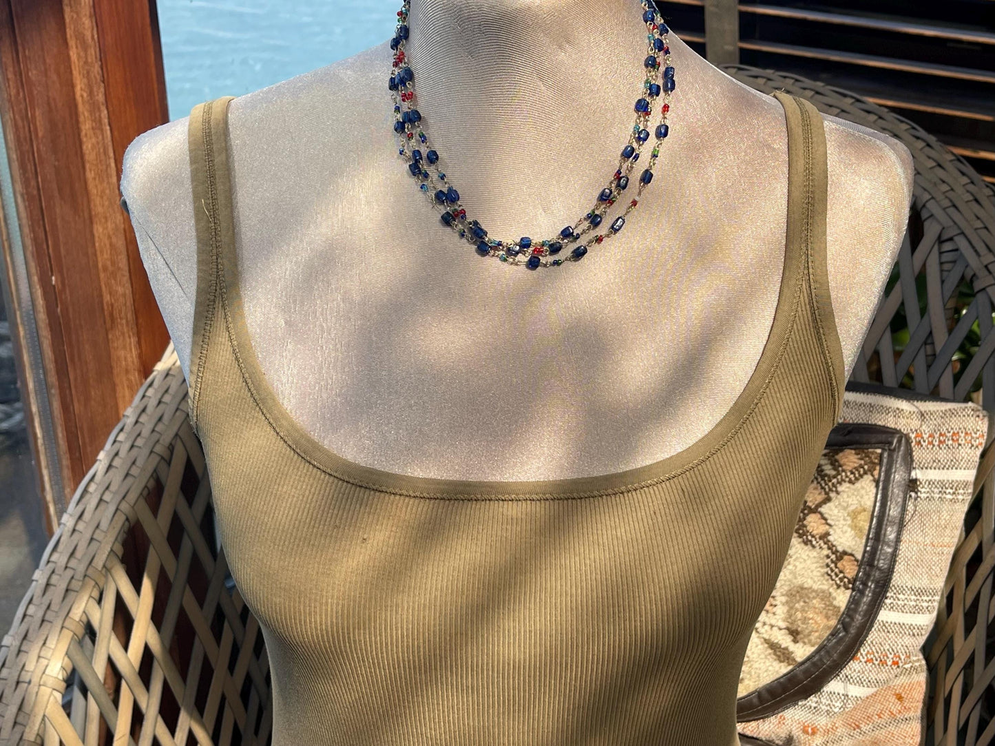 Stunning vintage necklace. Blue glass beads. Wedding jewellery. Eco friendly jewellery. Ehical jewellery, long length beaded necklace.