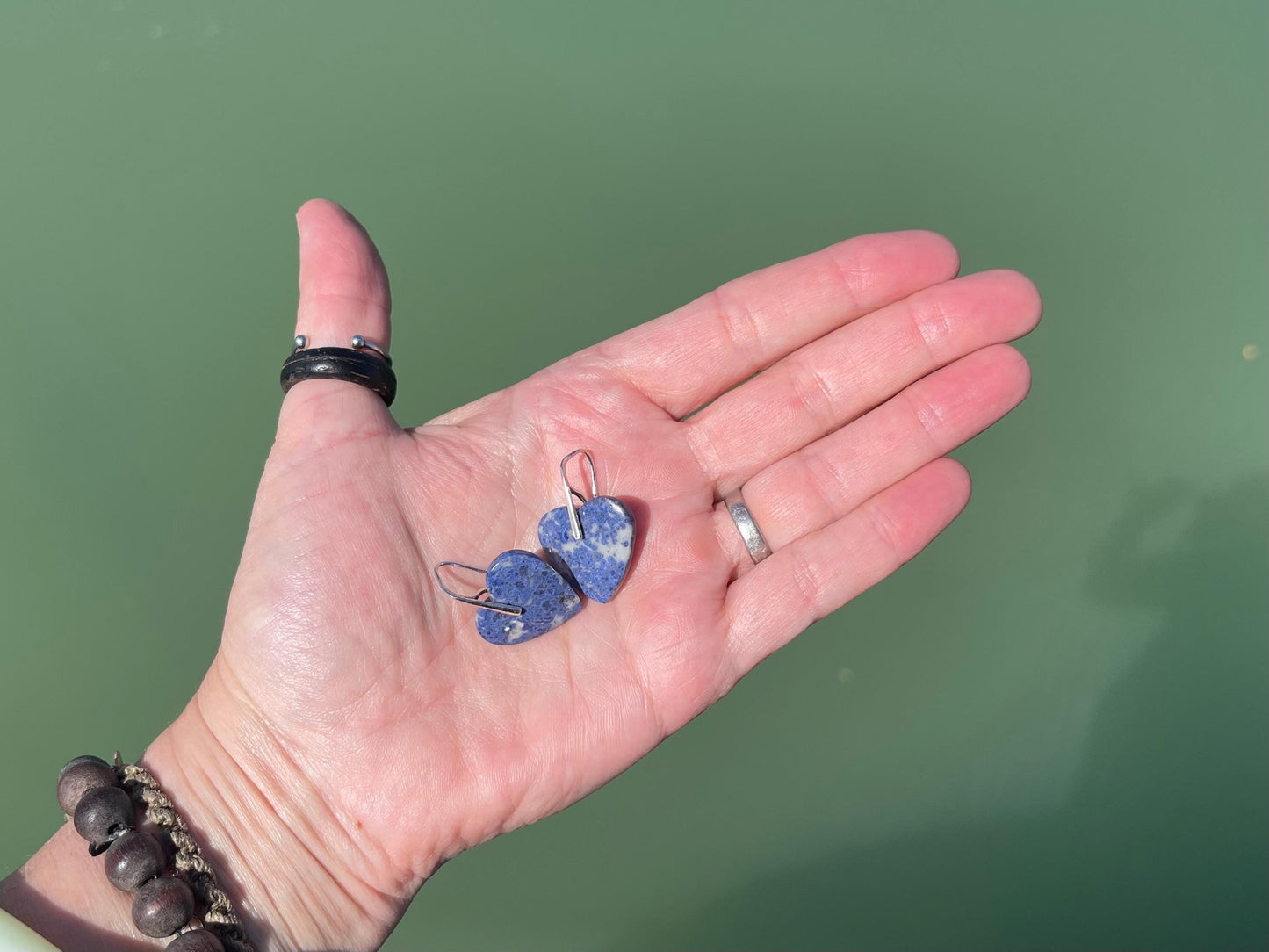Lapis gemstone heart earrings. Ethical jewellery, blue gemstone earrings. Stunning unique jewellery. Unique gifts. Unique lapis earrings.