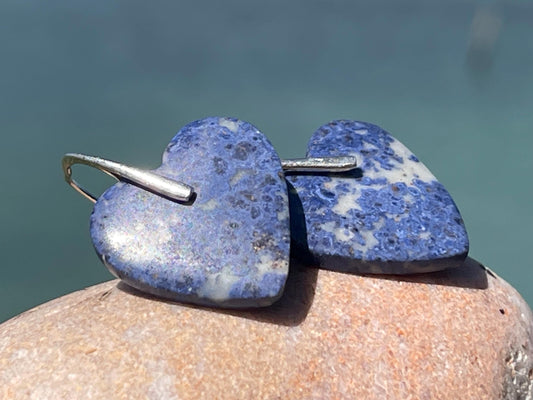 Lapis gemstone heart earrings. Ethical jewellery, blue gemstone earrings. Stunning unique jewellery. Unique gifts. Unique lapis earrings.