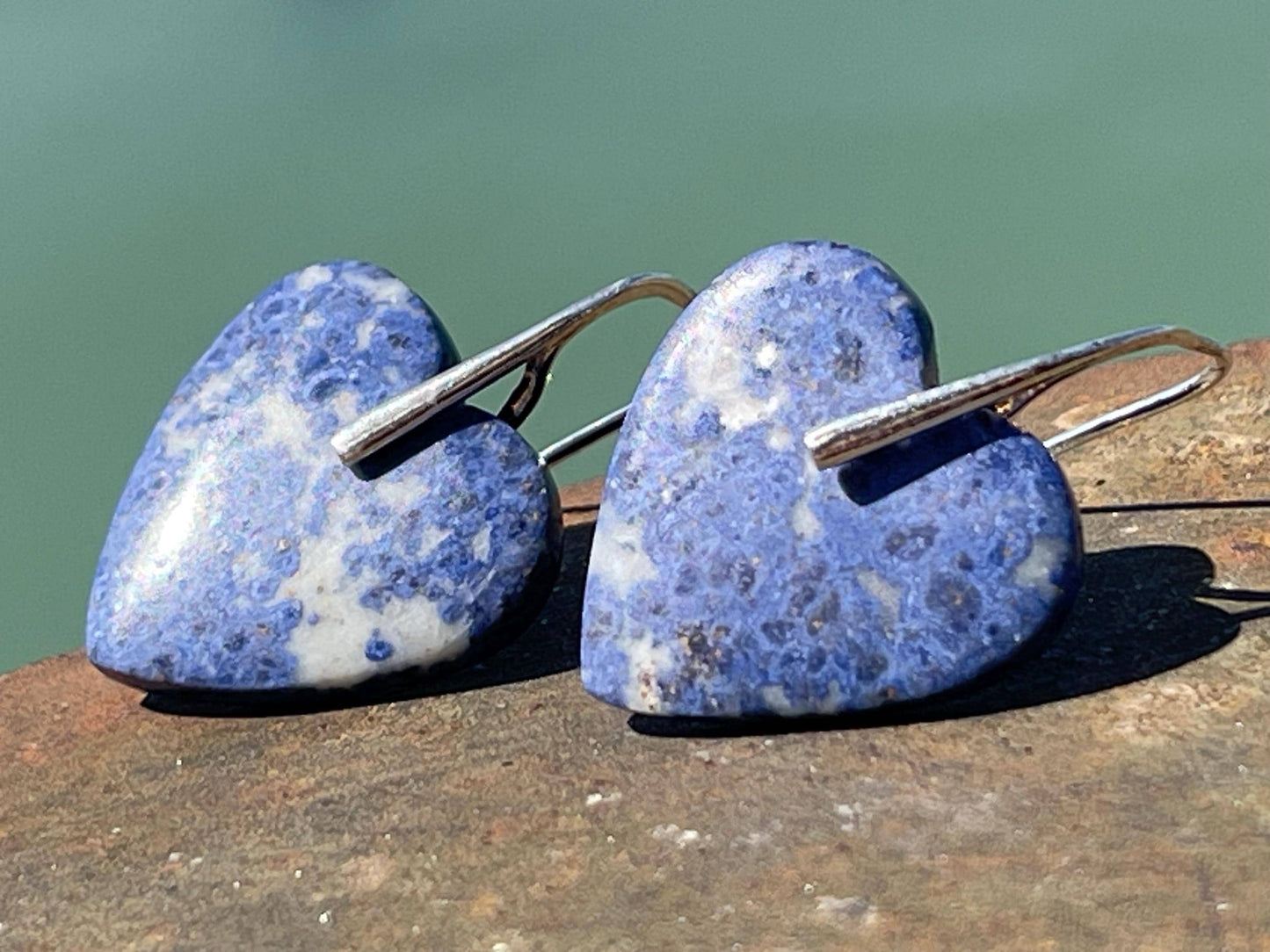 Lapis gemstone heart earrings. Ethical jewellery, blue gemstone earrings. Stunning unique jewellery. Unique gifts. Unique lapis earrings.