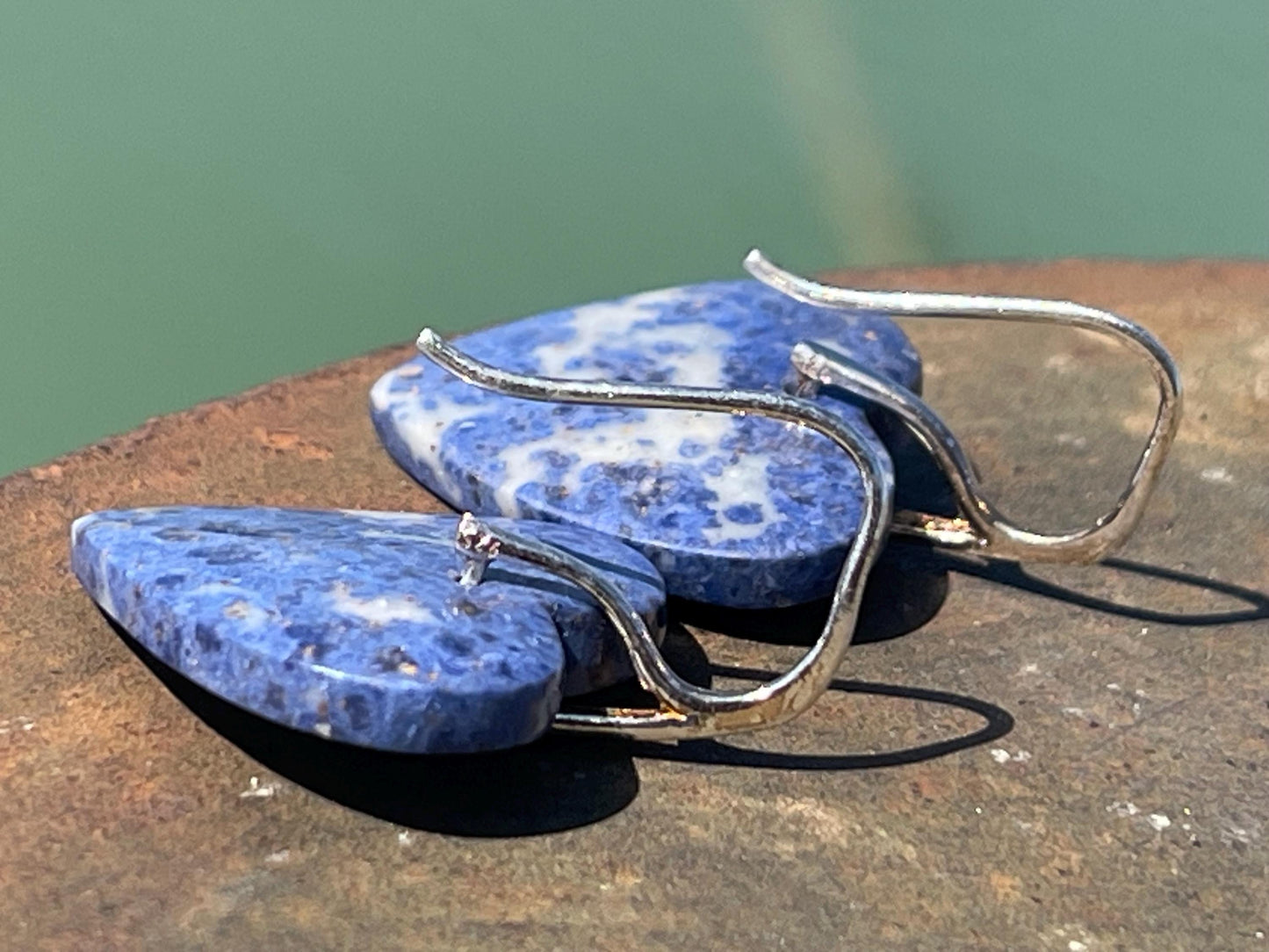 Lapis gemstone heart earrings. Ethical jewellery, blue gemstone earrings. Stunning unique jewellery. Unique gifts. Unique lapis earrings.
