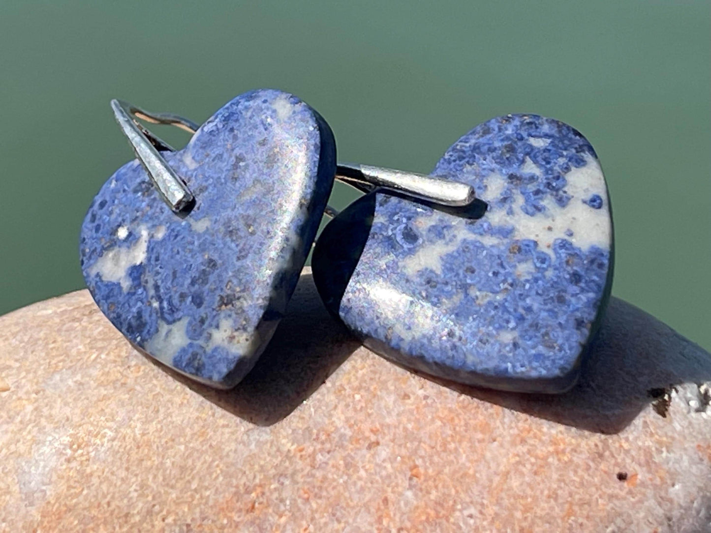 Lapis gemstone heart earrings. Ethical jewellery, blue gemstone earrings. Stunning unique jewellery. Unique gifts. Unique lapis earrings.