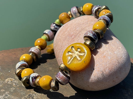 Dragonfly bracelet, boho jewellery, unique gift for her, handmade glass bracelet, dragonfly jewellery, orange bracelet, yellow bracelet