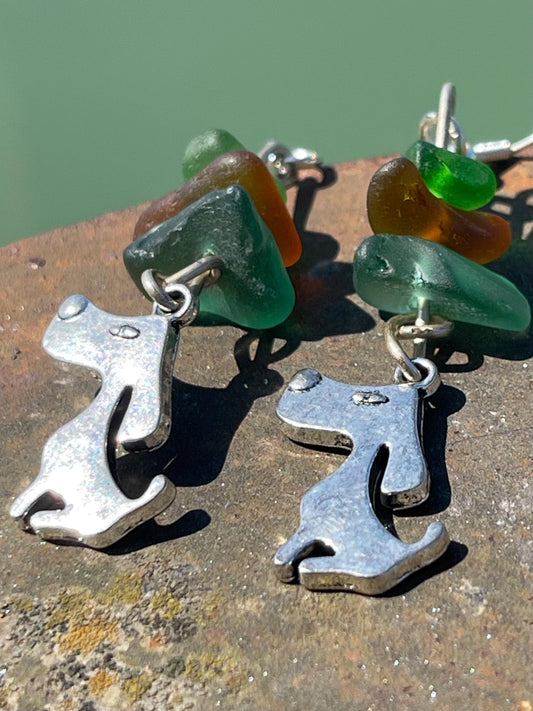 Sea Glass Earrings, dog earrings, Eco-Friendly Ethical Jewelry, Handmade Boho Gifts. Eco friendly jewellery made with sea glass. Handmade.