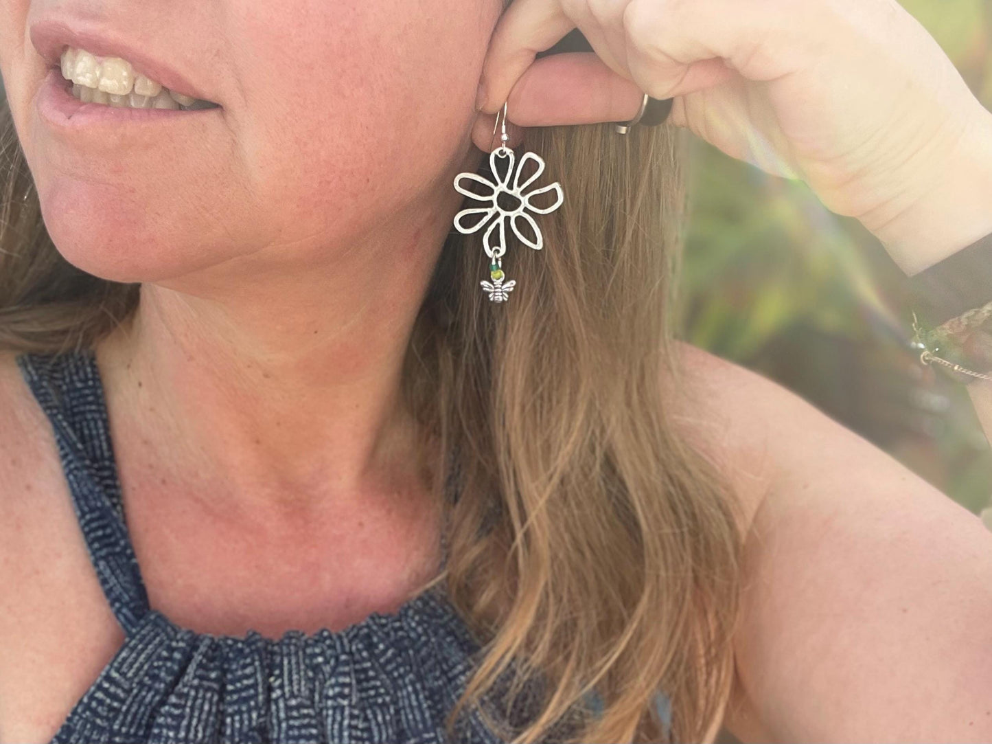 Recycled silver bee earrings, bee jewellery, gift for gardener, Gift for her, unusual earrings, ethical jewellery, boho handmade earrings