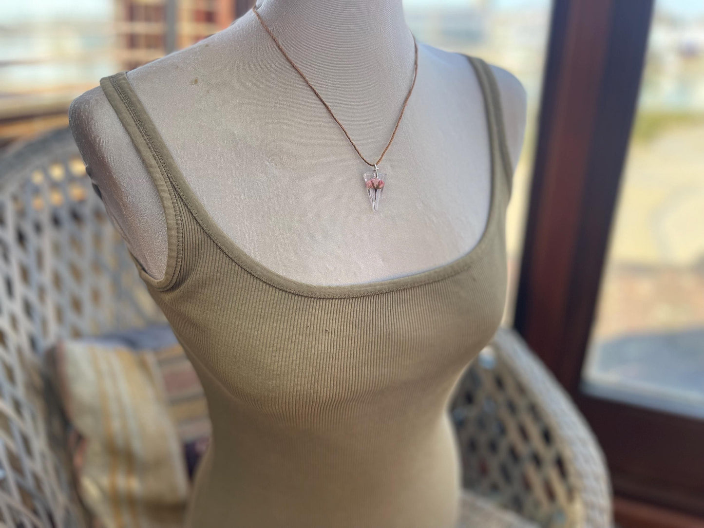 Handmade rose pendant wrapped in recycled sterling silver. Romantic handmade jewellery. Eco friendly jewellery. Ethical jewellery.